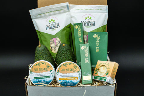 Mauna Loa Skin Care Gift Box - 2 Avocados, 2 Pistachio, Soap Bar, Shampoo, Conditioner, Large & Small Face Oil, Body Oil