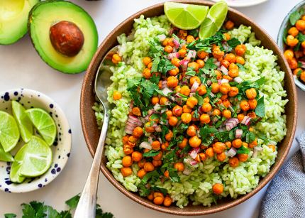 Avocado Cilantro Lime Rice with Crunchy Chickpeas