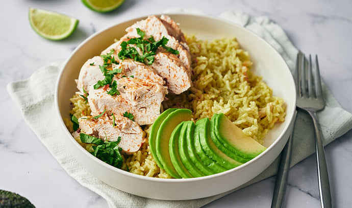 Creamy Avocado Lime Rice with Chicken - from LoveOneToday.com