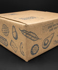 Avocado gift box with fresh, farm-to-order design, featuring leaf and fruit illustrations on kraft paper.