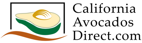 California Avocados Direct logo featuring a halved avocado with green skin and creamy flesh, set against a clean white background.