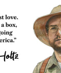 Ben Holtz with avocado leaves, quote about love in a box for America