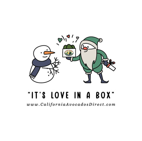 Santa giving avocado gift box to snowman — 'It's Love in a Box' holiday promo